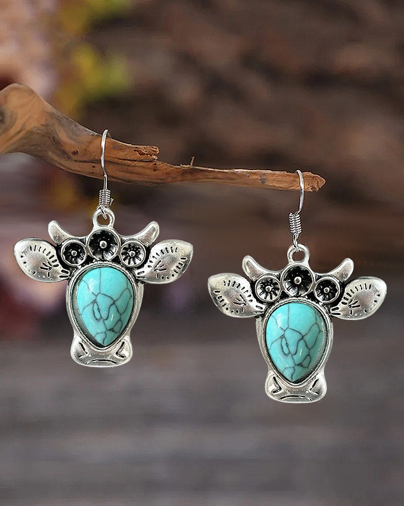 Western Turquoise Stud Earrings - Cowgirl Boots & Cattle Head Bohemian Style