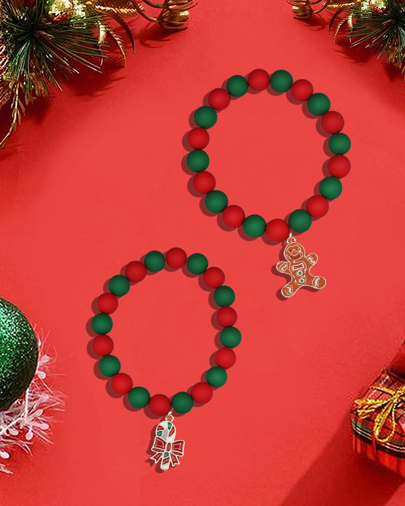 CHRISTMAS THEME PENDANT WITH RUBBER BALL STRETCH BRACELET
