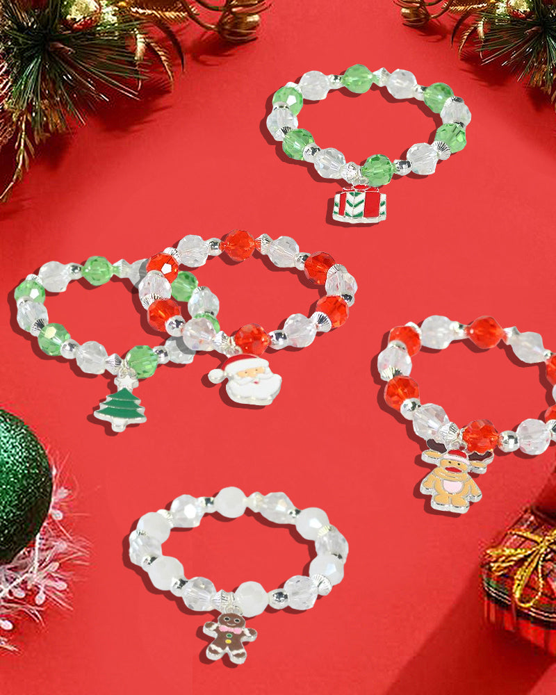 Christmas Theme Glass Beaded Stretch Bracelet