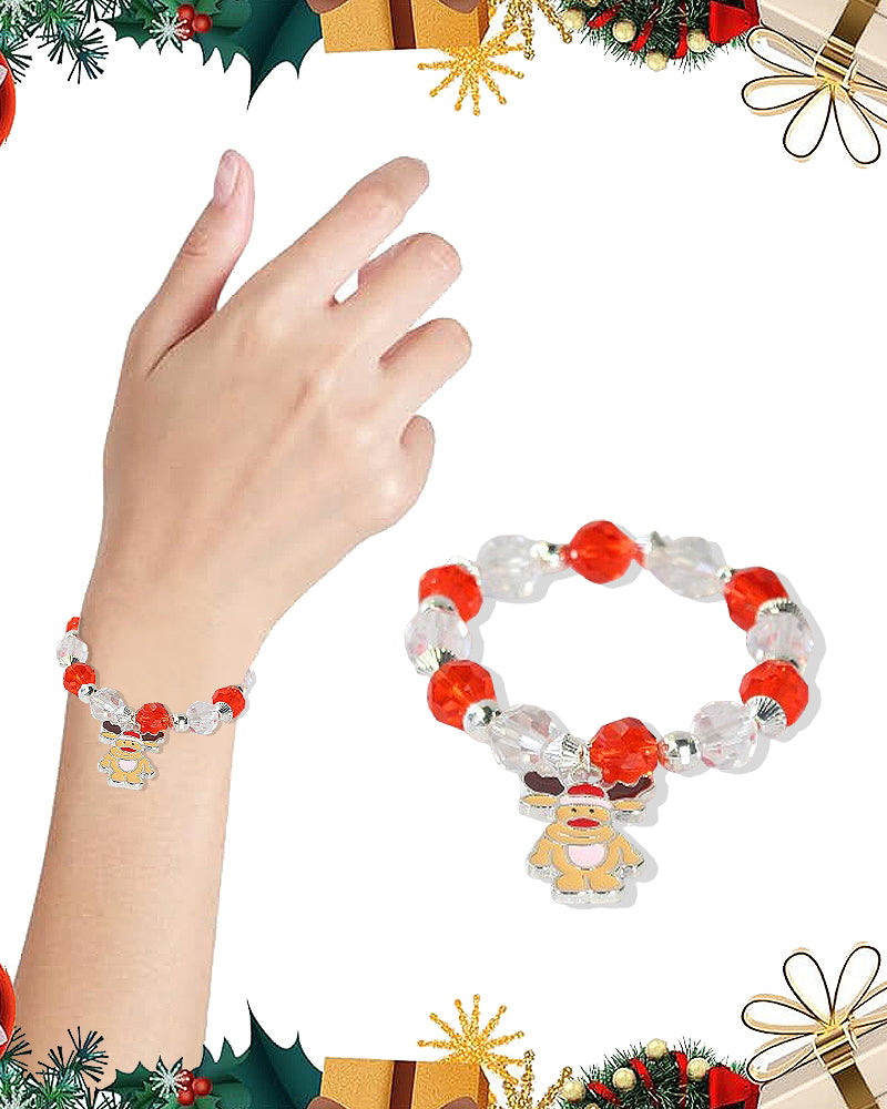 Christmas Theme Glass Beaded Stretch Bracelet