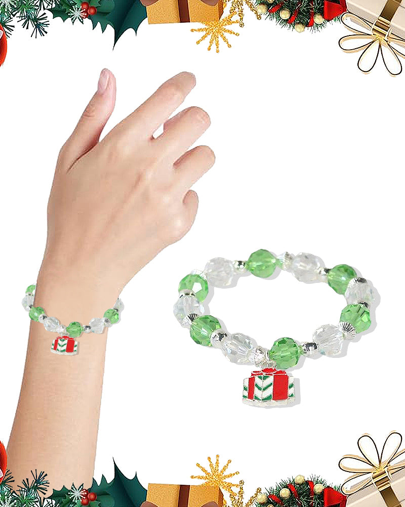 Christmas Theme Glass Beaded Stretch Bracelet