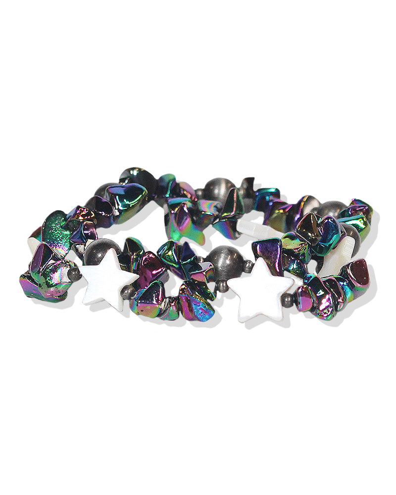 2 FOR 1 SET STAR MOTHER OF PEARL AND TURQUOISE CHIP STONE BARCELET