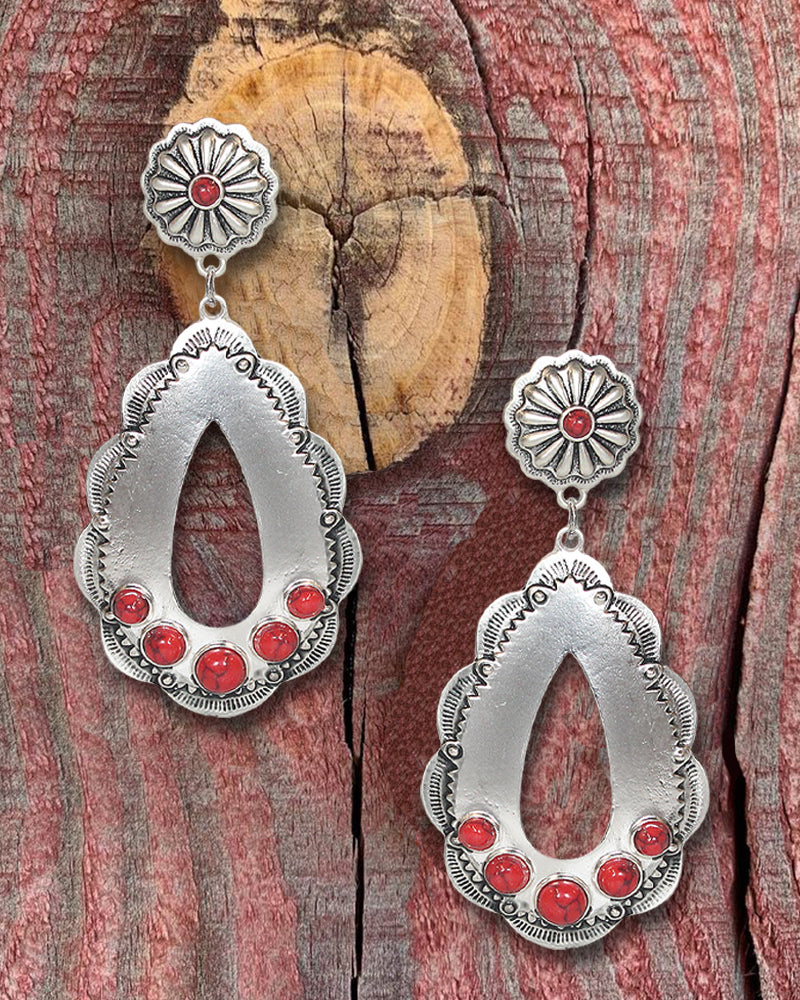 WESTERN TEXTURED TEARDROP SHAPE EARRINGS