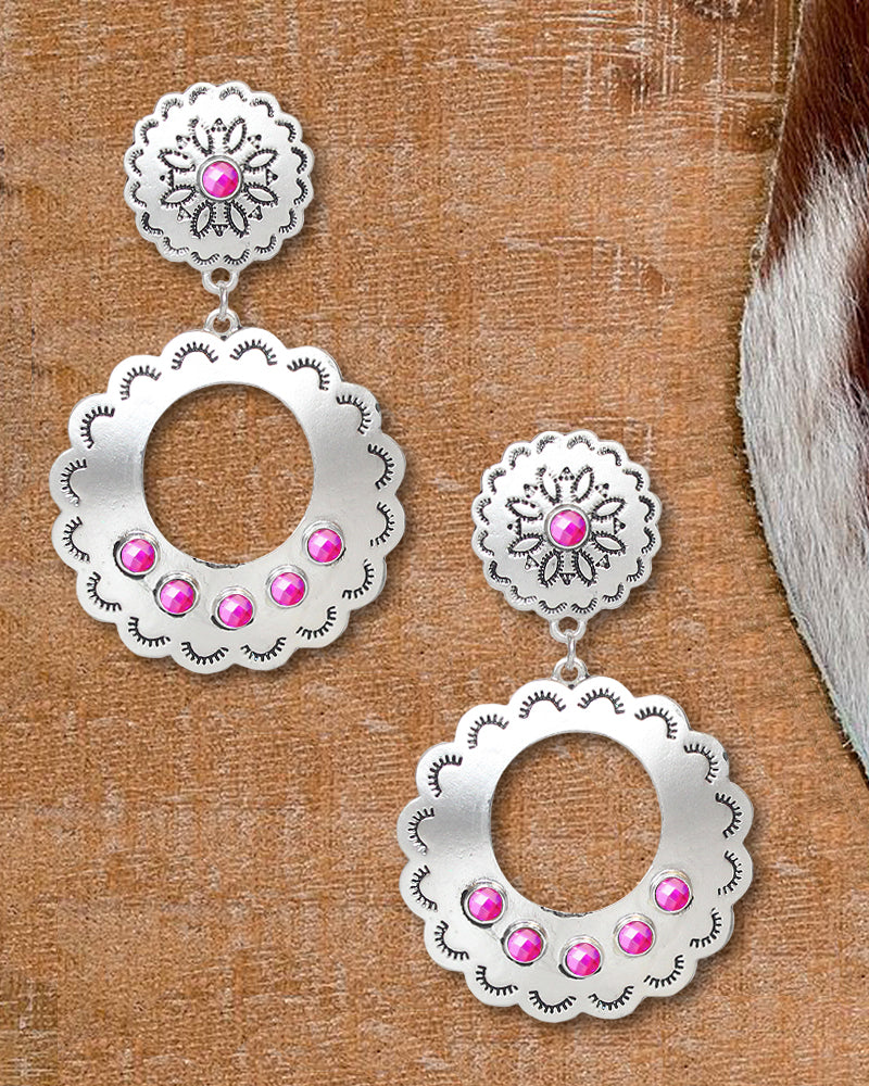 Western Textured Round Drop Earrings