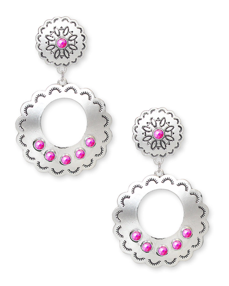 Western Textured Round Drop Earrings
