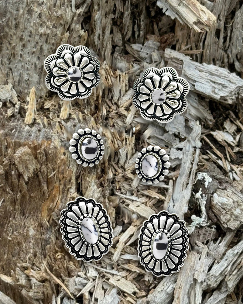 3 FOR 1 SET WESTERN CONCHO EARRINGS WITH TURQUOISE STONE