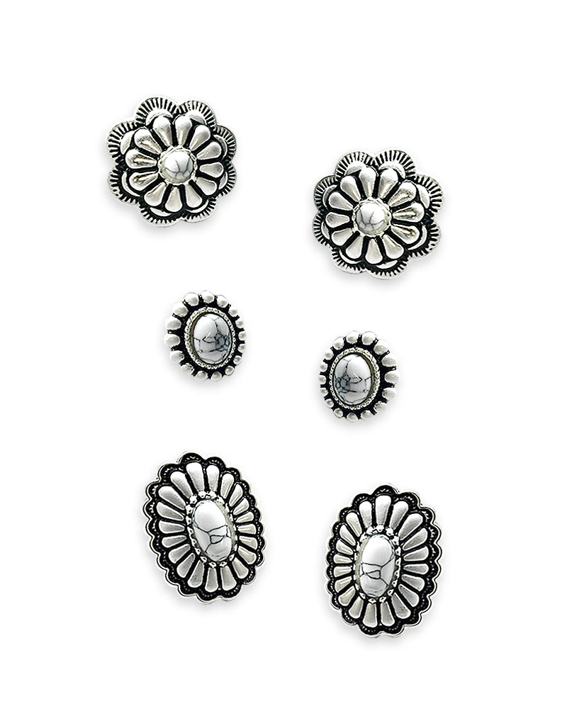3 FOR 1 SET WESTERN CONCHO EARRINGS WITH TURQUOISE STONE