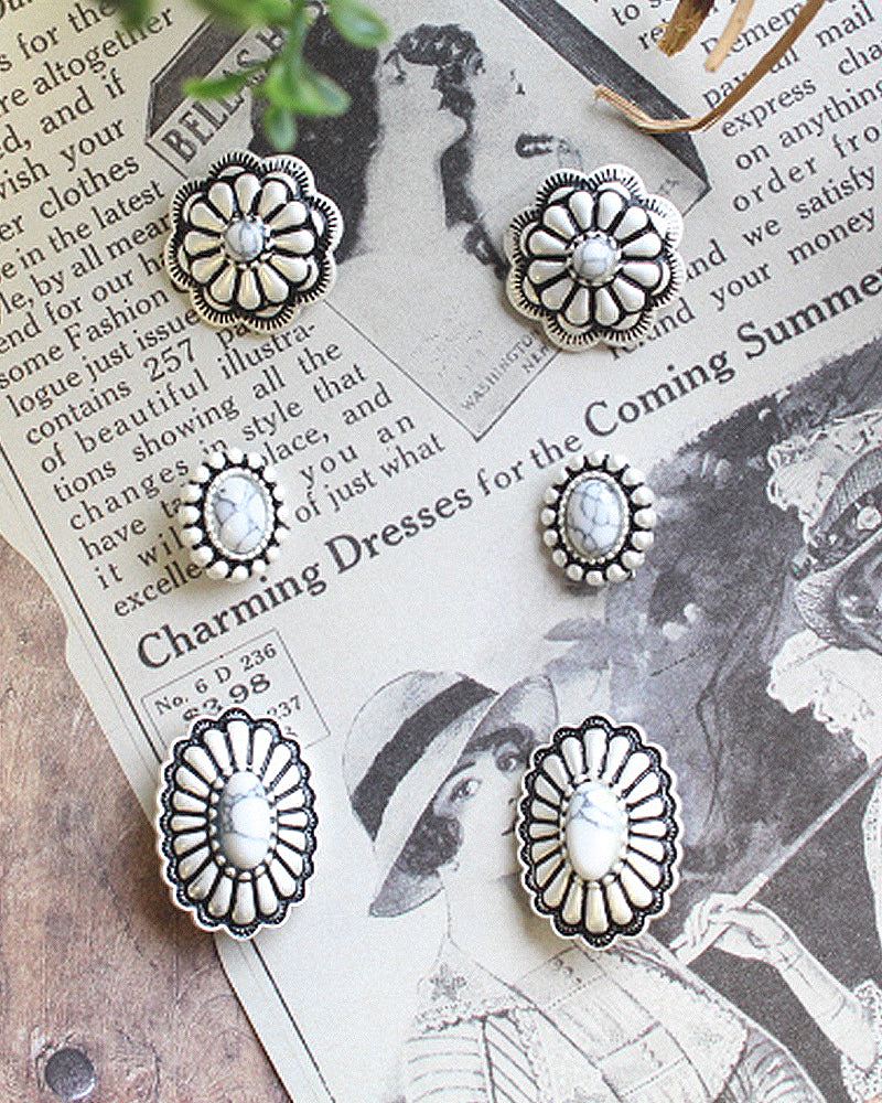 3 FOR 1 SET WESTERN CONCHO EARRINGS WITH TURQUOISE STONE