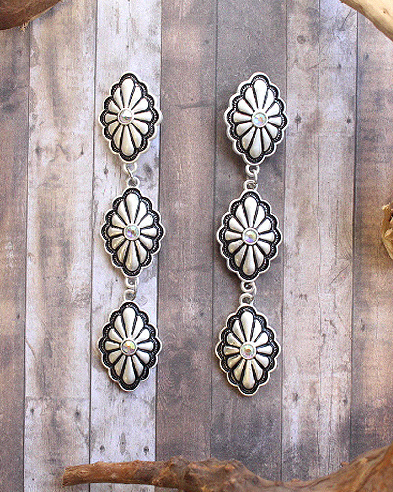 WESTERN CONCHO DANGLE EARRINGS WITH RHINESTONE